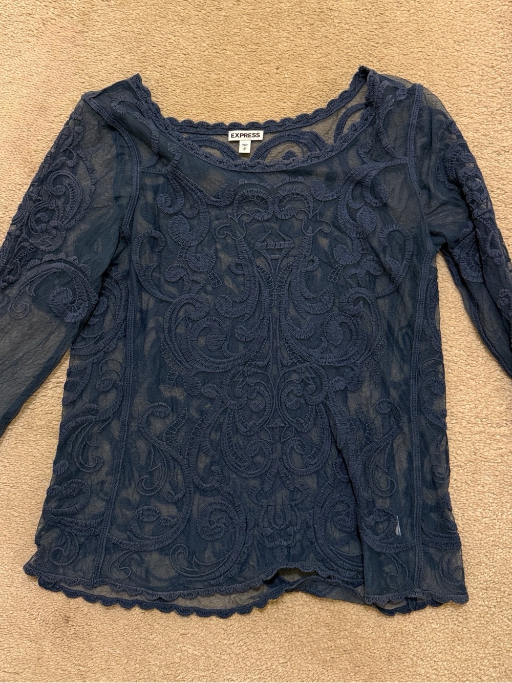 Express Blue Floral Lace Blouse sz M